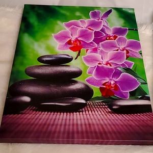 Asian Relaxing Candle, Orchids & Stones framed canvas art